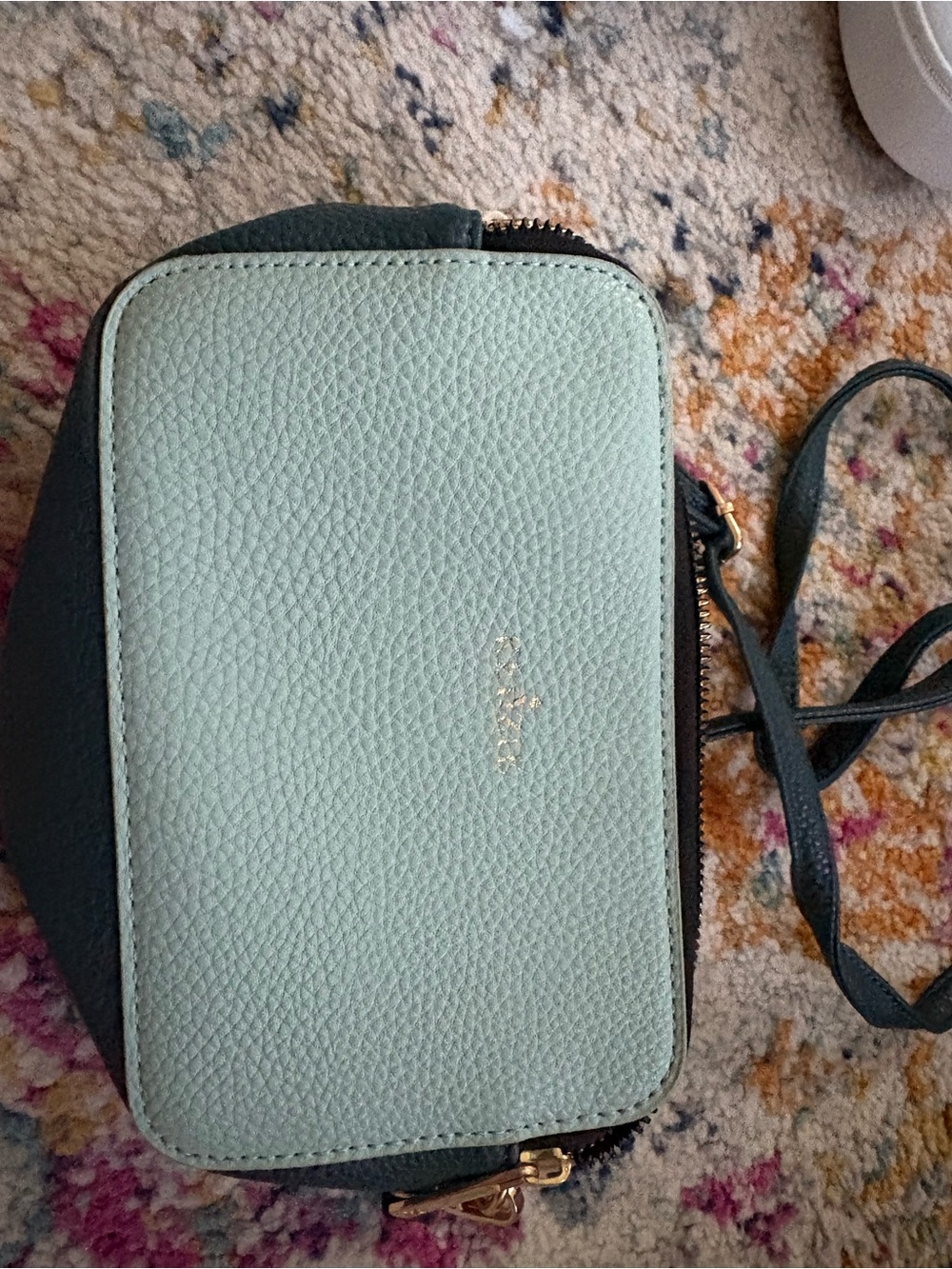 Small Blue Leather Crossbody Wristlet with Gold Hardware